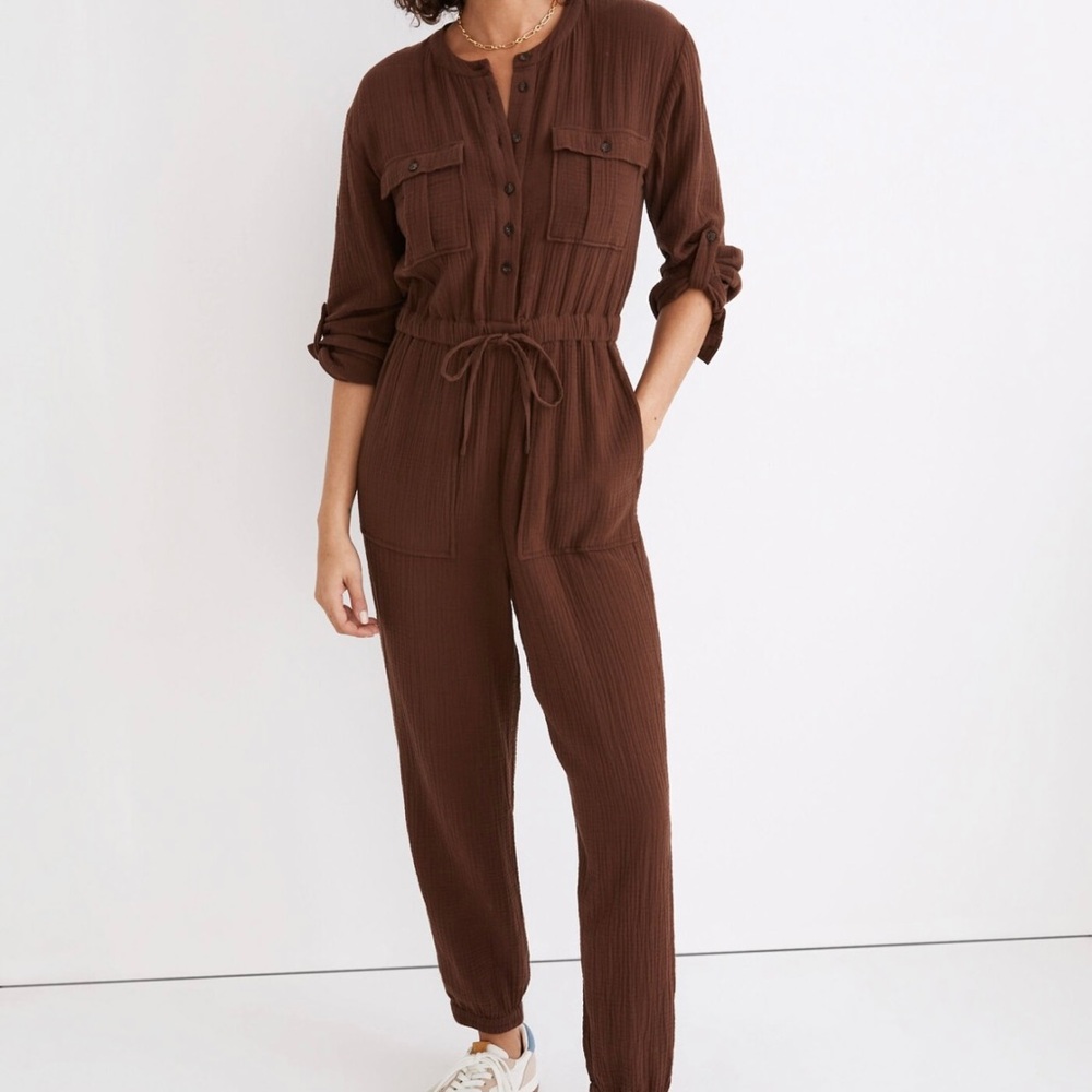 Women's Brown Lightspun Tapered-Leg Jumpsuit